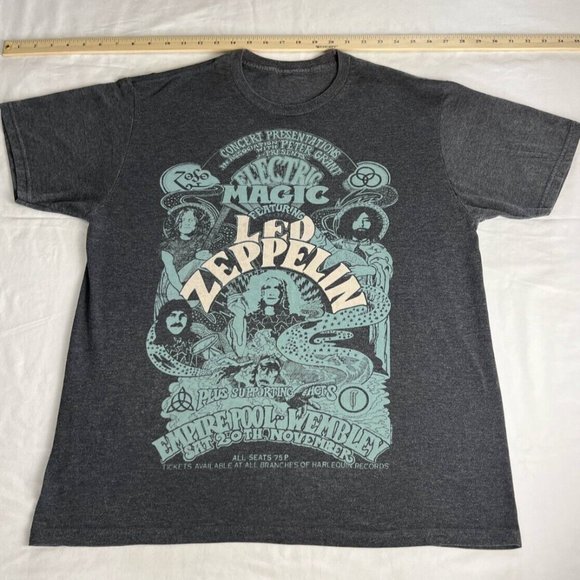 LED Zepplin T-Shirt Top Women's Gray/Blue Size XL Crew Neck Short Sleeve Cotton - Picture 1 of 8